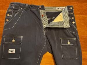 Sabit NYC Japanese Military Style Pants Bib Button Fly Blue Cotton Street wear